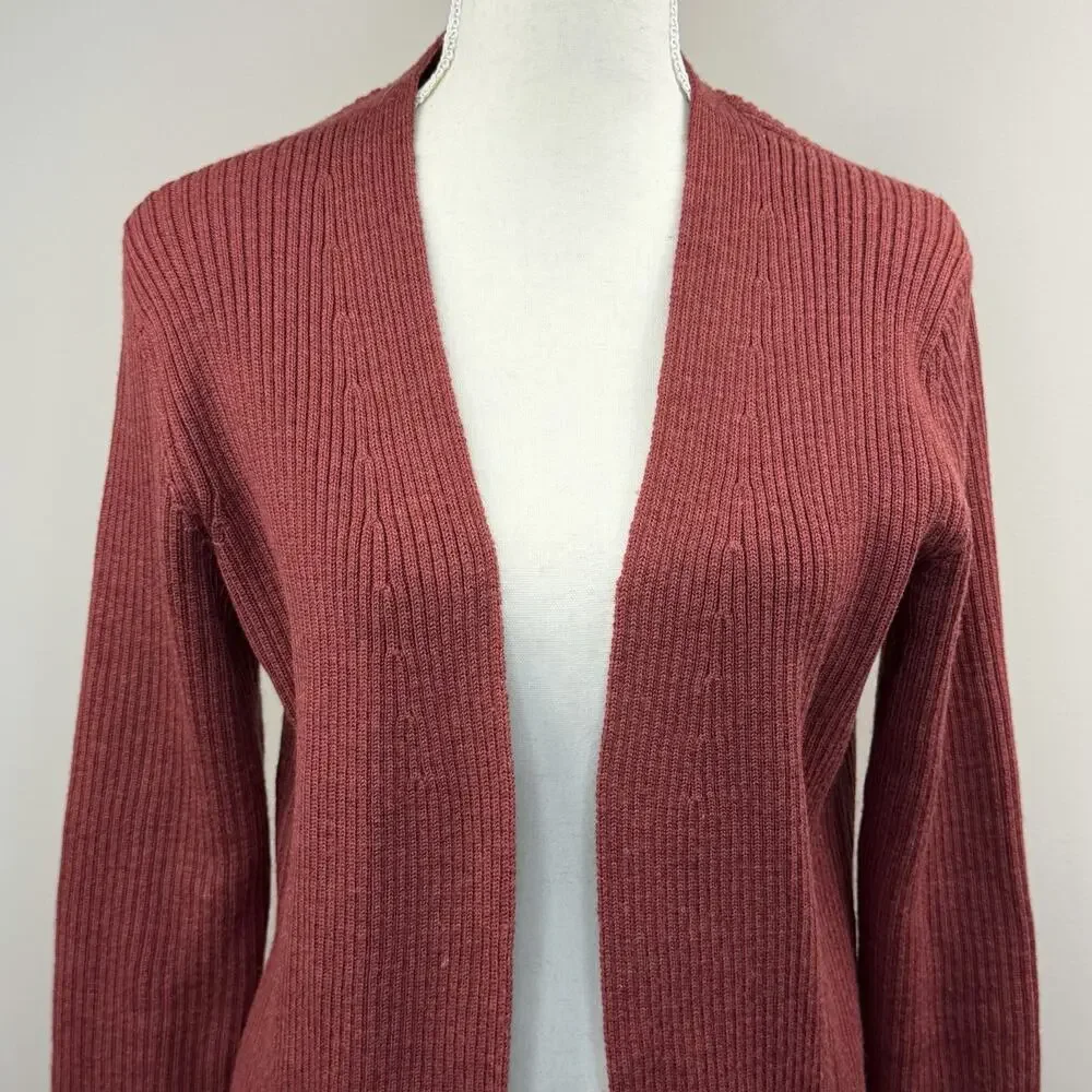 Brooks Brothers 346 Teracotta Open Cardigan Size S Merino Wool Ribbed